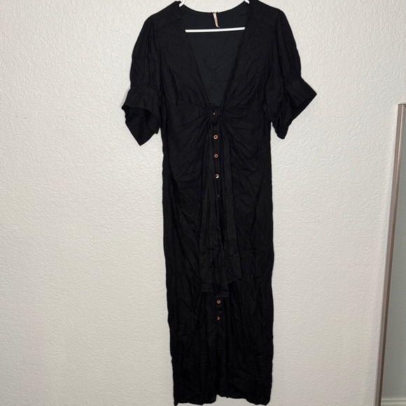 Free People Vintage Summer Ruched Button Midi Dress - Picture 4 of 9